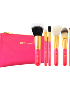 Neon Pink - 6 Piece Brush Set with Cosmetic Bag