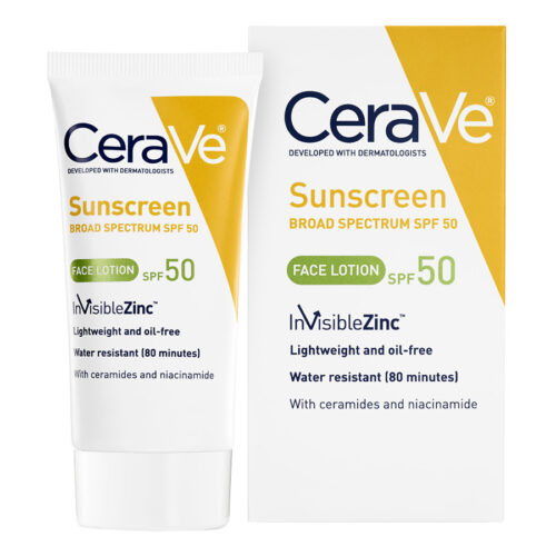 CeraVe Sunscreen Face Lotion SPF 50 2 oz with Zinc Oxide, Niacinamide and Ceramides for Broad Spectrum Sun Protection