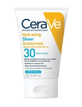 CeraVe Hydrating Sheer Sunscreen Broad Spectrum SPF 30 for Face & Body